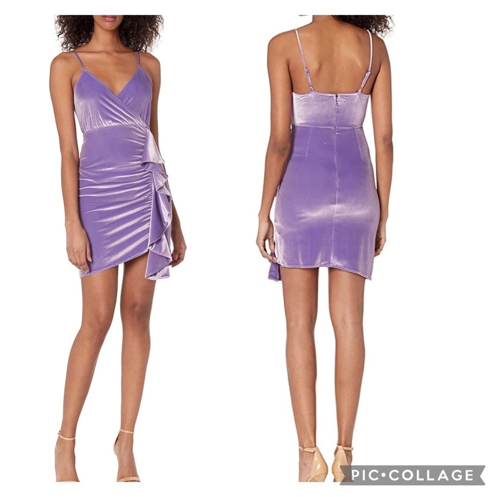 KENDALL + KYLIE Women's Regular Front Wrap Cascading Mini Dress 4-6 Lavender